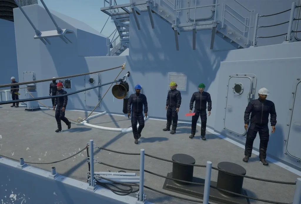 A group of people standing on the deck of a ship.