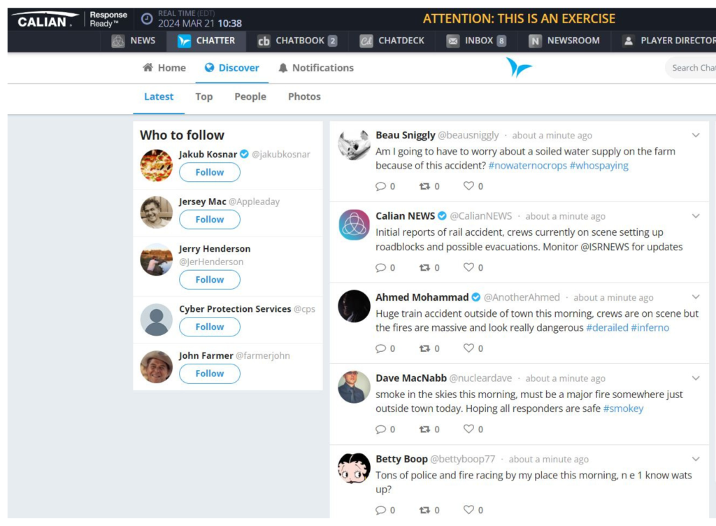 Screenshot of a social media platform with various users posting updates about road conditions, weather hazards, and event cancellations.